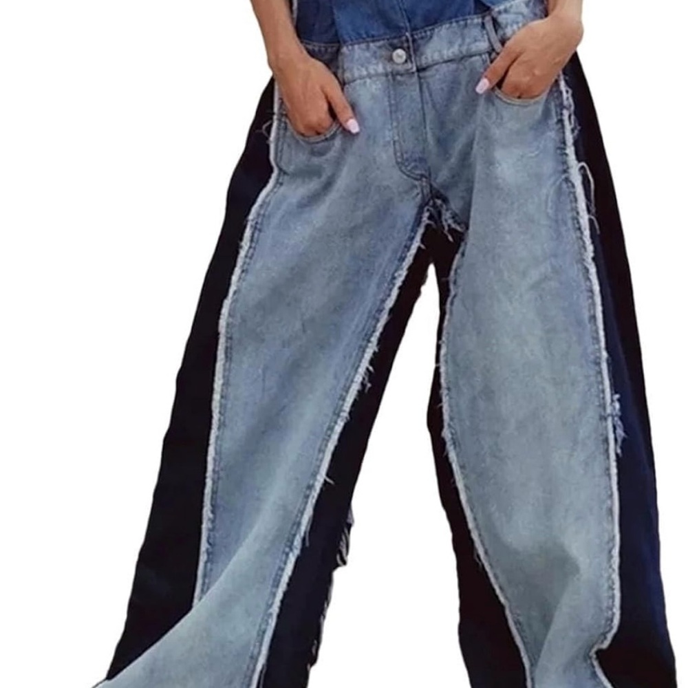 Stylish Two-Tone Wide-Leg Jeans